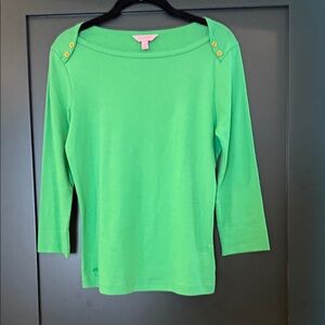 Lilly Pulitzer Bright Green Boatneck Button-Shoulder Top